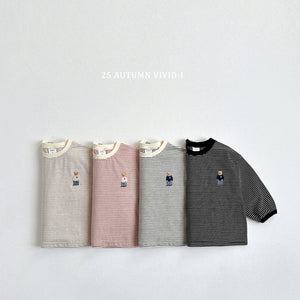 VIVID KIDS STRIPE BEAR SWEATER*PREORDER