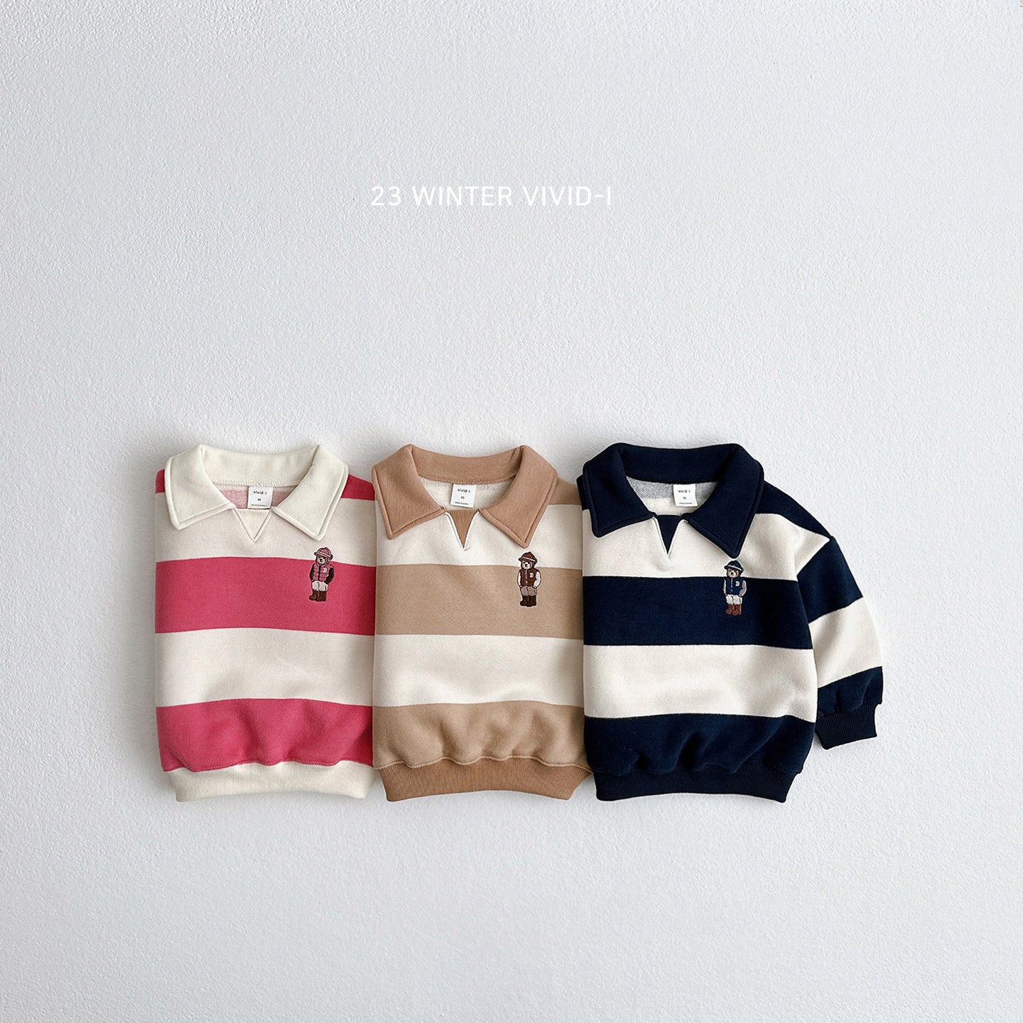 VIVID KIDS Stripe Collar Bear Sweater *preorder
