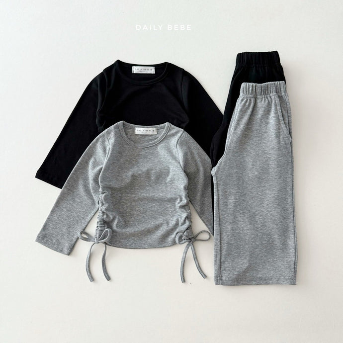 DAILYBEBE KIDS PLAIN TIE UP TOP BOTTOM SET**PREORDER
