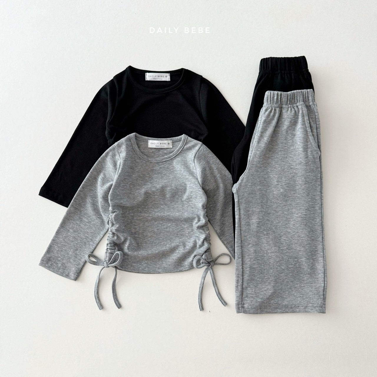 DAILYBEBE KIDS PLAIN TIE UP TOP BOTTOM SET**PREORDER