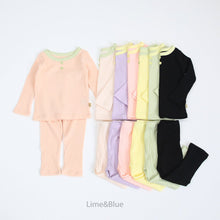 Load image into Gallery viewer, LIME &amp; BLUE KIDS CRAYON RIB TOP AND BOTTOM PYJAMAS **Preorder
