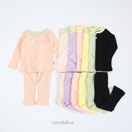 LIME & BLUE KIDS CRAYON RIB TOP AND BOTTOM PYJAMAS **Preorder