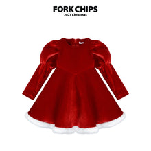 將圖片載入圖庫檢視器中，FORKCHIPS KIDS 聖誕天鵝絨公主連身衣* 預購