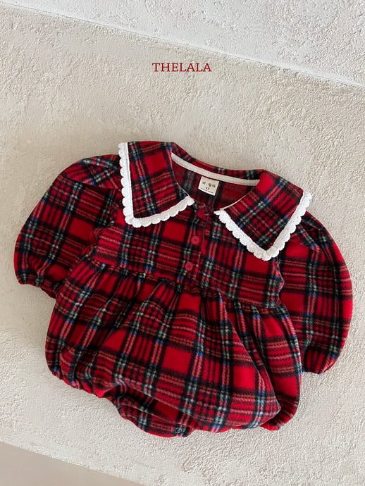 LALA BABY XMAS RED CHECK BODYSUIT**PREORDER
