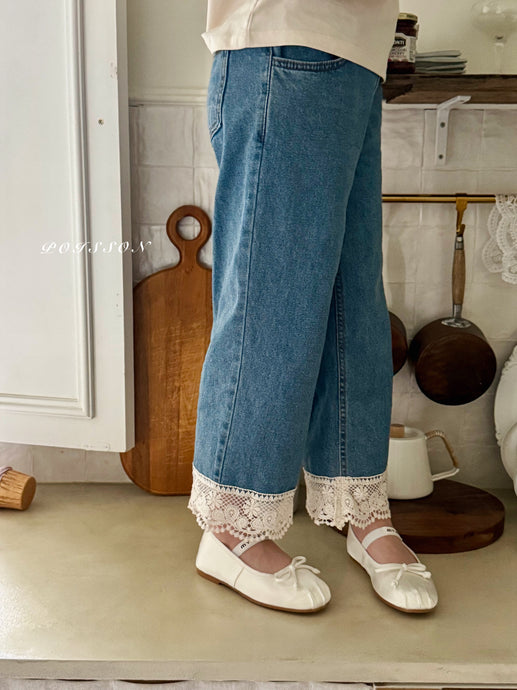 POISSON KIDS LACE TRIM DENIM JEANS**PREORDER (Copy)