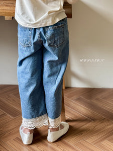 POISSON KIDS LACE TRIM DENIM JEANS**PREORDER (Copy)