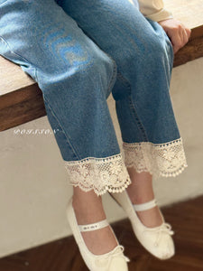 POISSON KIDS LACE TRIM DENIM JEANS**PREORDER (Copy)