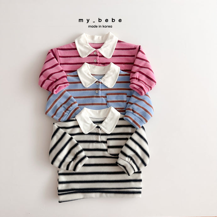 MYBEBE KIDS COLLAR STRIPE TEE SHIRT* Preorder