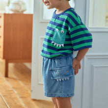 將圖片載入圖庫檢視器中，首款藍色兒童口袋恐龍短袖T卹**預購**