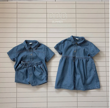 Load image into Gallery viewer, BELLA KIDS DENIM COLLAR ONE PIECE*PREORDER