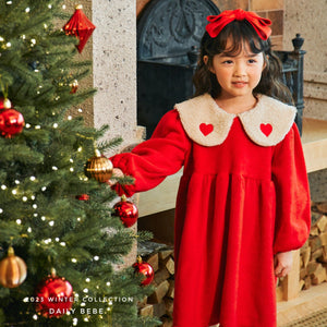 DAILYBEBE KIDS RED BIG COLLAR DRESS* Preorder