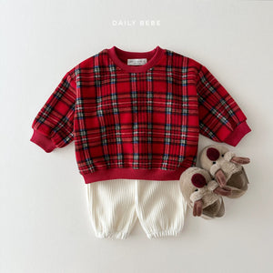 DAILYBEBE KIDS RED CHECK SWEAT SHIRT* Preorder