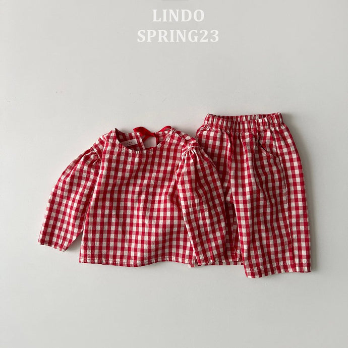 LINDO KIDS RED CHECK TOP AND BOTTOM SET* Preorder